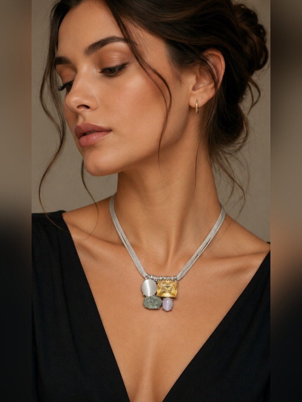 Chico's Silver Tone Multi-Strand Mesh Necklace 8"-10" Adjustable Statement Penda